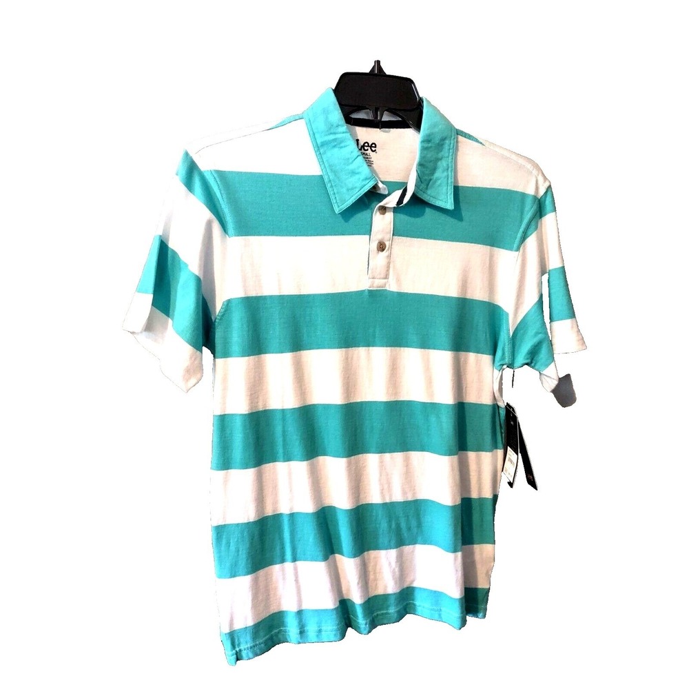 Lee Polo Shirt Small Mens Norm Core Bold Teal White Striped Preppy Retro New NWT